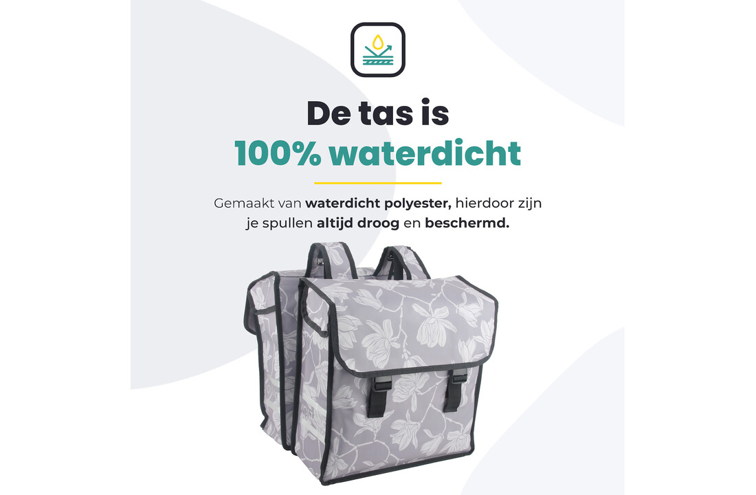 Voltano Dubbele Fietstas Rose Harmony - Grijs Met Bloemen - 38 Liter - Waterdicht Polyester