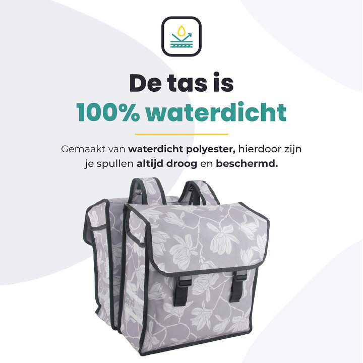 Voltano Dubbele Fietstas Rose Harmony - Grijs Met Bloemen - 38 Liter - Waterdicht Polyester