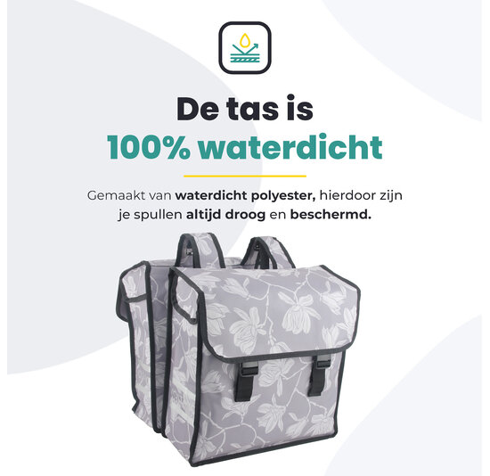 Voltano Dubbele Fietstas Rose Harmony - Grijs Met Bloemen - 38 Liter - Waterdicht Polyester