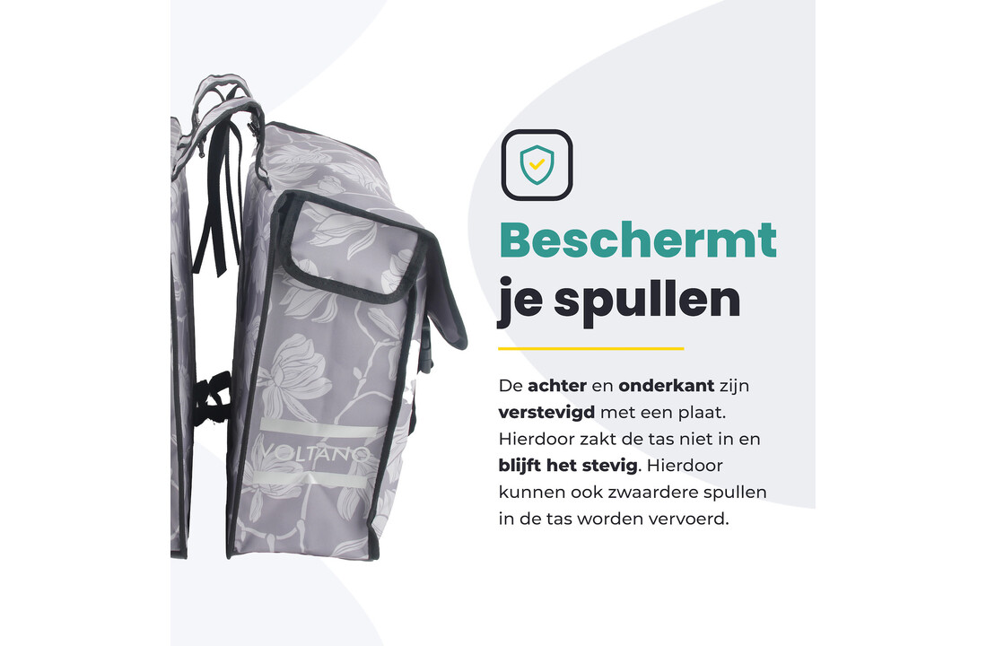 Voltano Dubbele Fietstas Rose Harmony - Grijs Met Bloemen - 38 Liter - Waterdicht Polyester