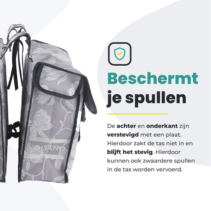 Voltano Dubbele Fietstas Rose Harmony - Grijs Met Bloemen - 38 Liter - Waterdicht Polyester