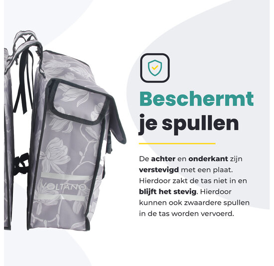 Voltano Dubbele Fietstas Rose Harmony - Grijs Met Bloemen - 38 Liter - Waterdicht Polyester