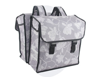 Voltano Dubbele Fietstas Rose Harmony - Grijs Met Bloemen