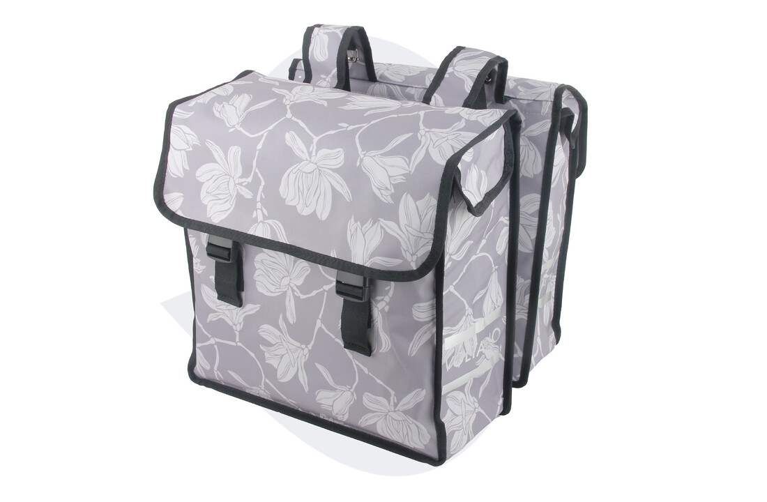 Voltano Dubbele Fietstas Rose Harmony - Grijs Met Bloemen - 38 Liter - Waterdicht Polyester