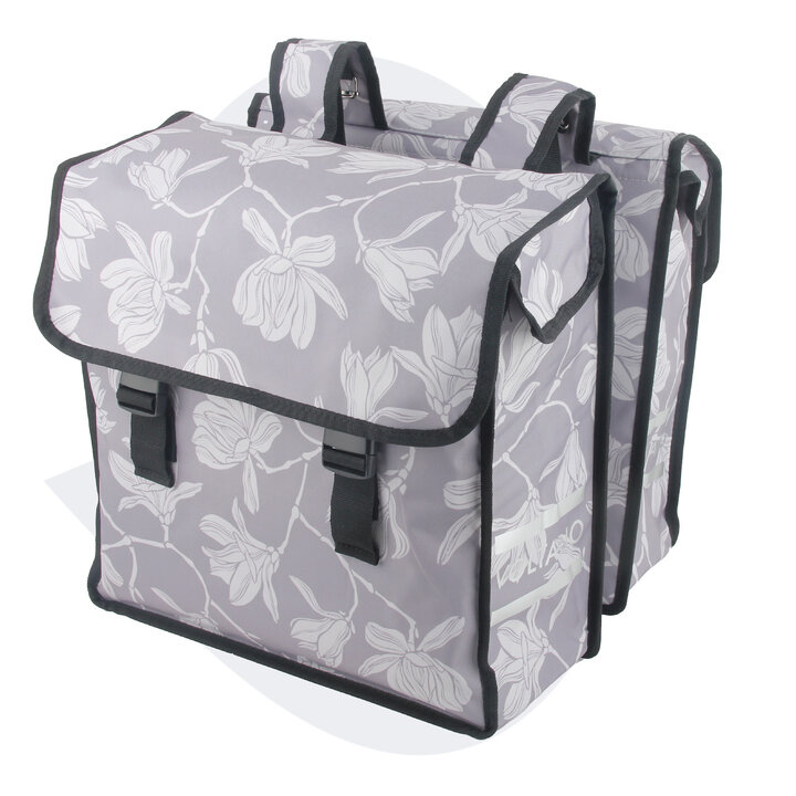 Voltano Dubbele Fietstas Rose Harmony - Grijs Met Bloemen - 38 Liter - Waterdicht Polyester
