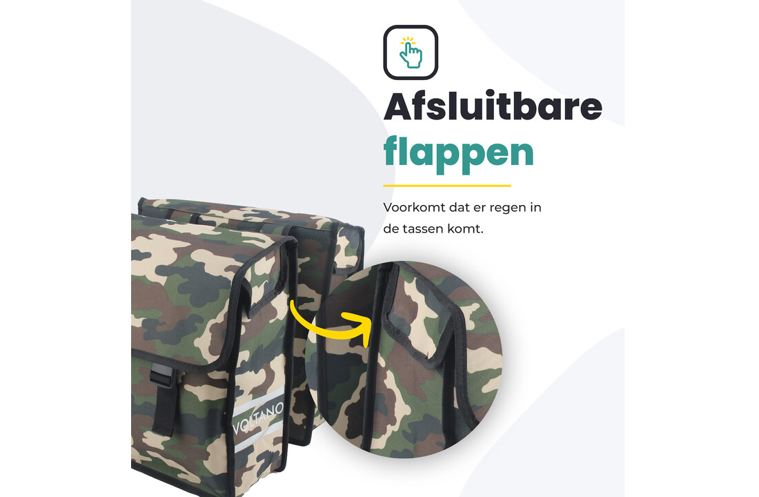 Voltano Dubbele Fietstas Army Green - Groen - 38 Liter - Waterdicht Polyester
