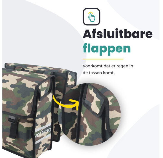 Voltano Dubbele Fietstas Army Green - Groen - 38 Liter - Waterdicht Polyester
