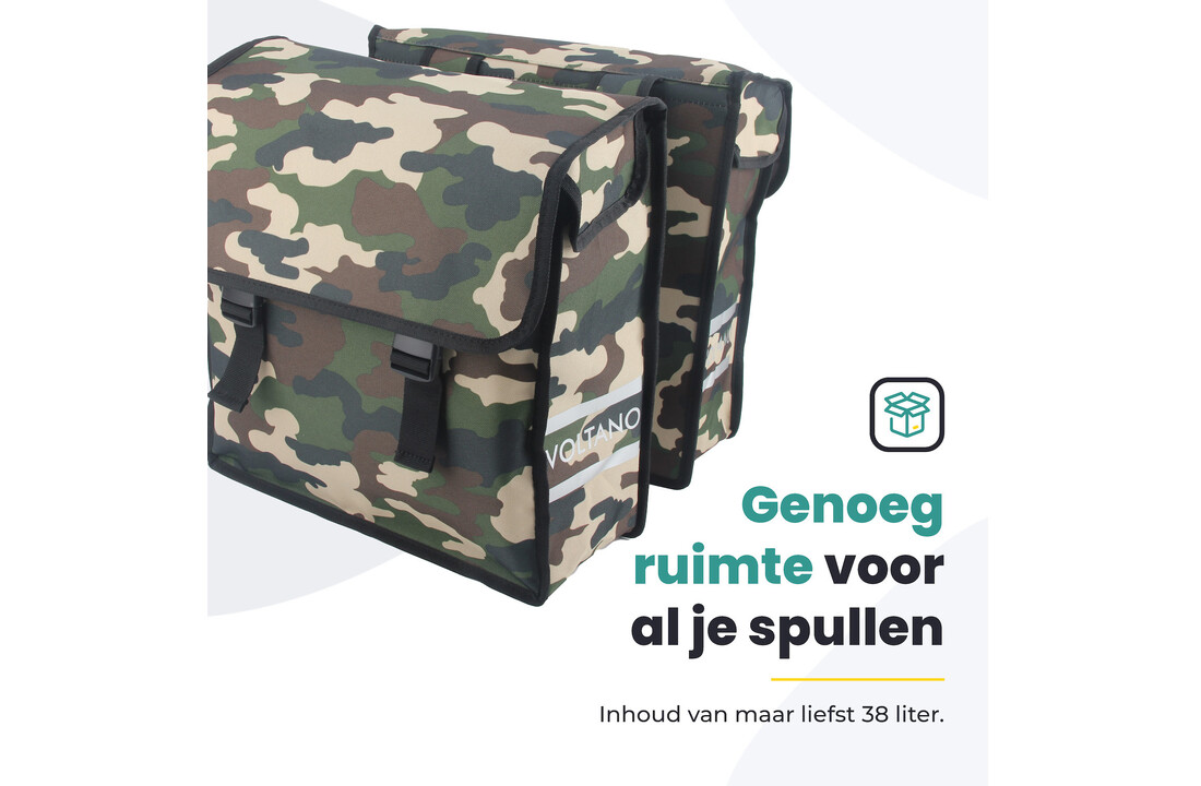 Voltano Dubbele Fietstas Army Green - Groen - 38 Liter - Waterdicht Polyester