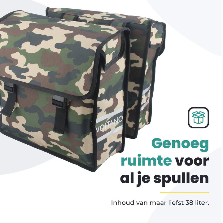 Voltano Dubbele Fietstas Army Green - Groen - 38 Liter - Waterdicht Polyester