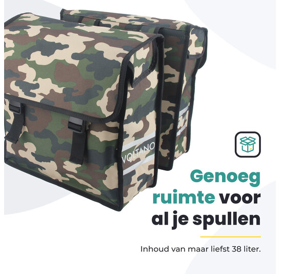 Voltano Dubbele Fietstas Army Green - Groen - 38 Liter - Waterdicht Polyester