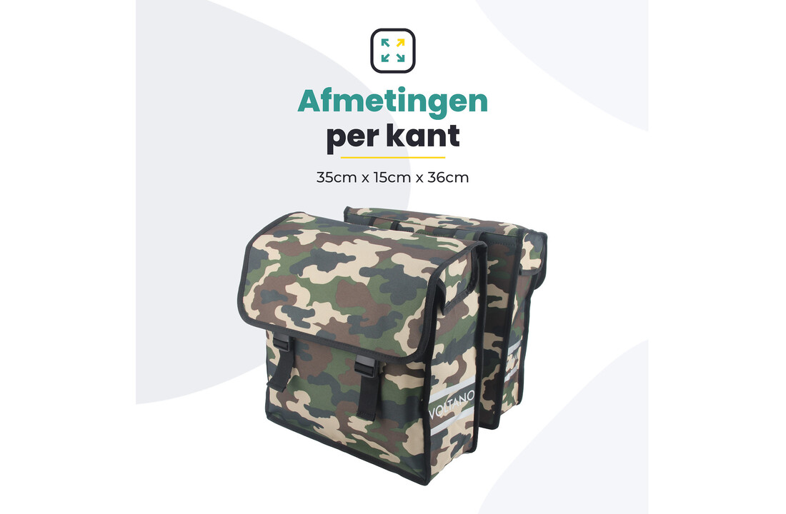Voltano Dubbele Fietstas Army Green - Groen - 38 Liter - Waterdicht Polyester