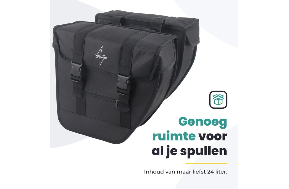 Voltano Dubbele Fietstas Afgeschuind - Zwart - 24 Liter - Waterdicht Polyester