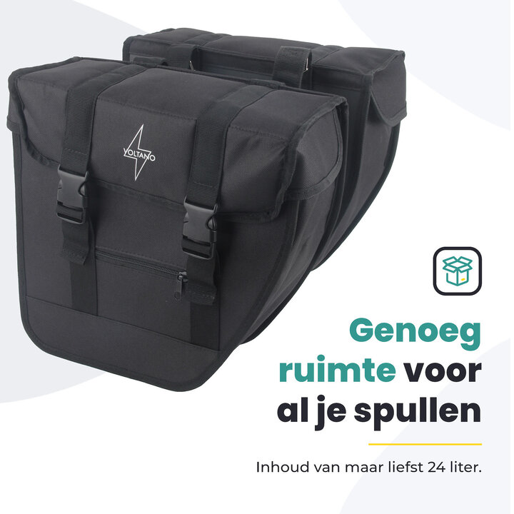 Voltano Dubbele Fietstas Afgeschuind - Zwart - 24 Liter - Waterdicht Polyester