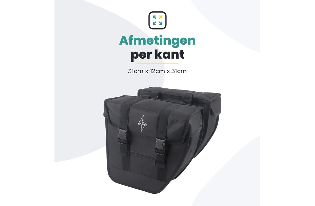 Voltano Dubbele Fietstas Afgeschuind - Zwart - 24 Liter - Waterdicht Polyester