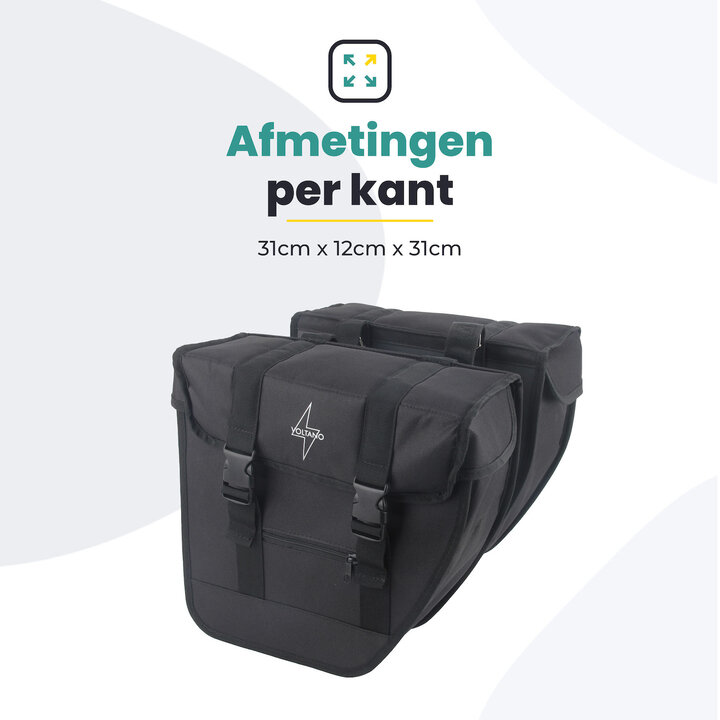 Voltano Dubbele Fietstas Afgeschuind - Zwart - 24 Liter - Waterdicht Polyester