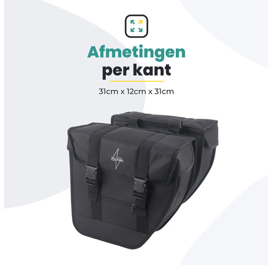 Voltano Dubbele Fietstas Afgeschuind - Zwart - 24 Liter - Waterdicht Polyester