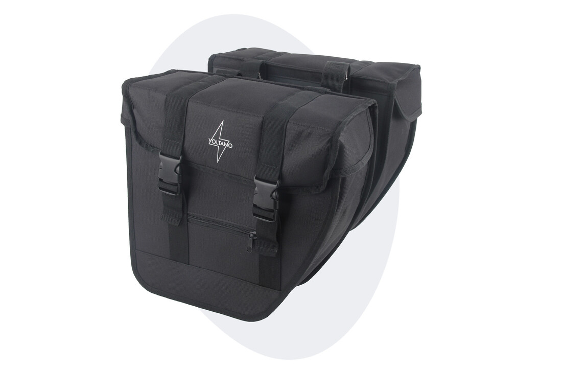 Voltano Dubbele Fietstas Afgeschuind - Zwart - 24 Liter - Waterdicht Polyester