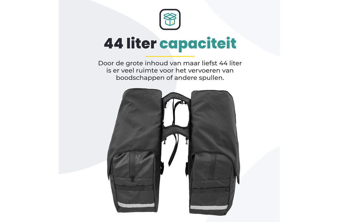 Voltano Luxe Dubbele Fietstas XL - Zwart - 44 Liter - 100% Waterdicht
