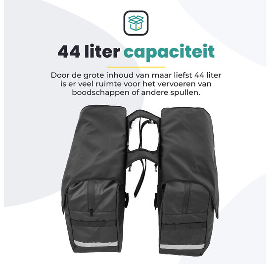 Voltano Luxe Dubbele Fietstas XL - Zwart - 44 Liter - 100% Waterdicht