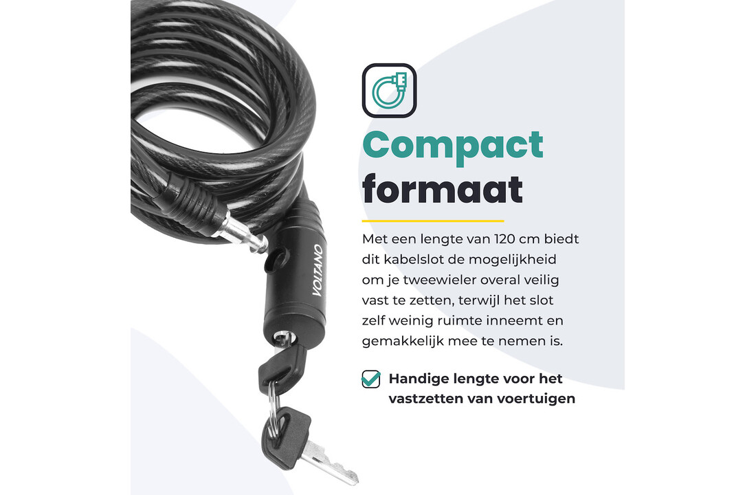 Voltano Gepantserd Kabelslot - 120CM - Zwart - ⌀10mm