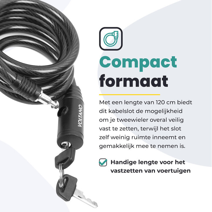 Voltano Gepantserd Kabelslot - 120CM - Zwart - ⌀10mm