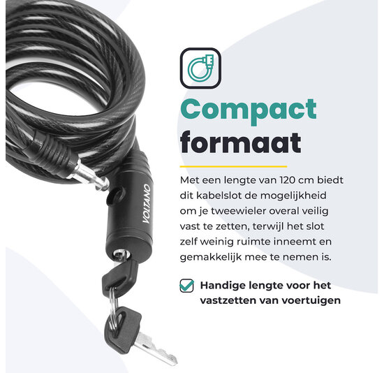 Voltano Gepantserd Kabelslot - 120CM - Zwart - ⌀10mm