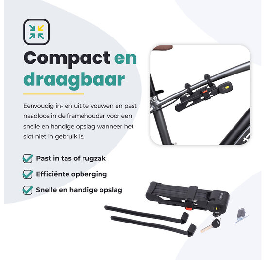 Voltano Vouwslot ART2 - Zwart - 95 CM - Met Framehouder