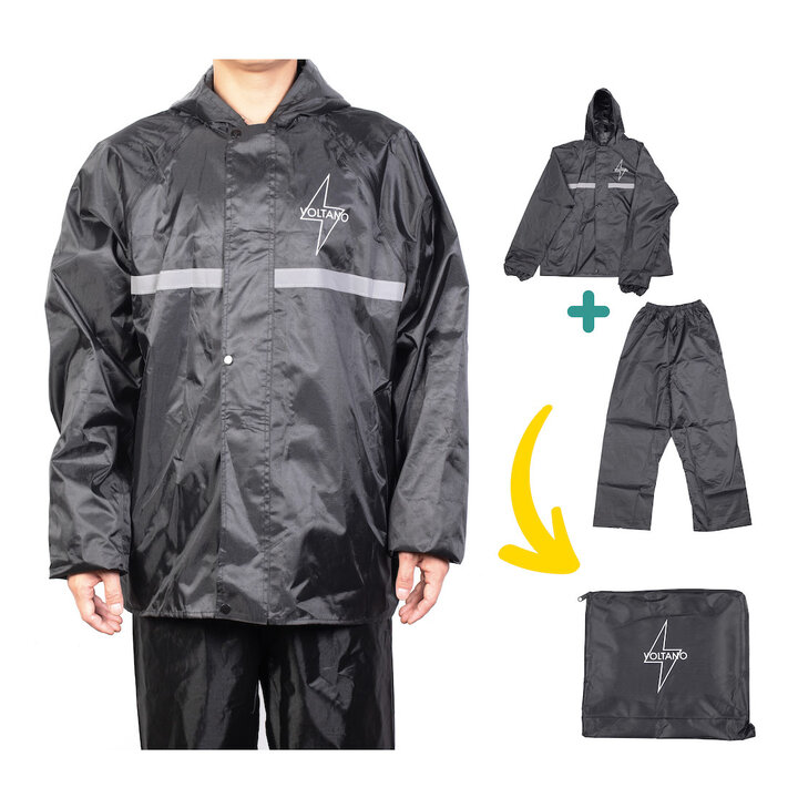 Voltano Regenpak Met Capuchon - Zwart - Inclusief Draagtas