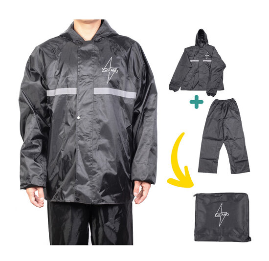 Voltano Regenpak Met Capuchon - Zwart - Inclusief Draagtas