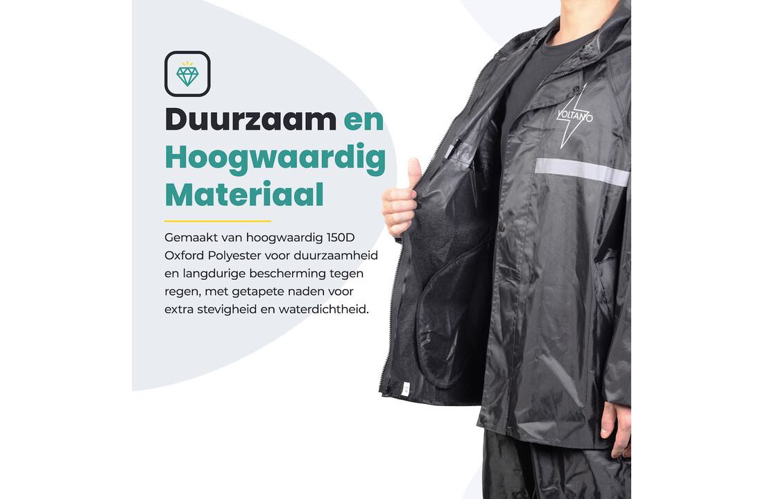 Voltano Regenpak Met Capuchon - Zwart - Inclusief Draagtas