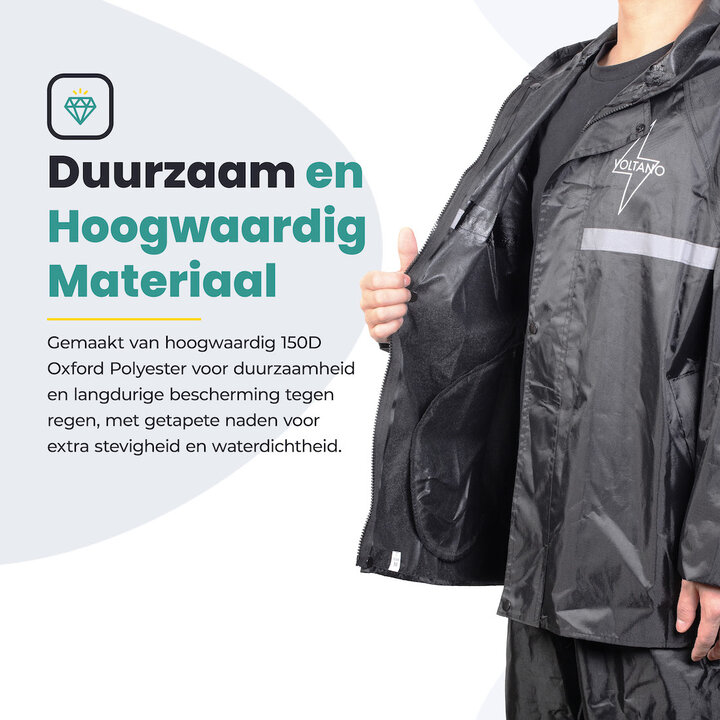 Voltano Regenpak Met Capuchon - Zwart - Inclusief Draagtas
