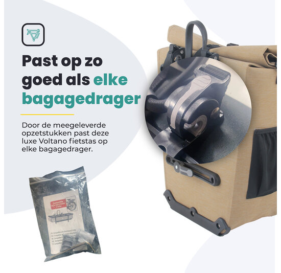 Voltano Luxe E-bike Fietstas 28L - Beige - Pakaftas Met Laptop vak - 100% Waterdicht