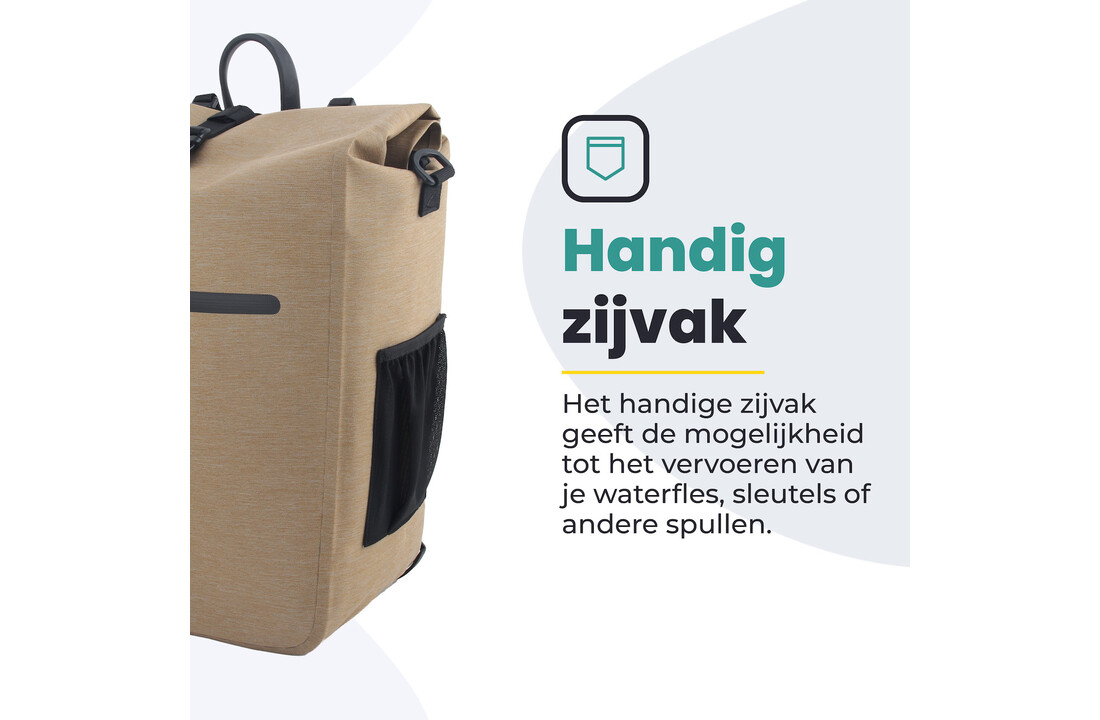 Voltano Luxe E-bike Fietstas 28L - Beige - Pakaftas Met Laptop vak - 100% Waterdicht