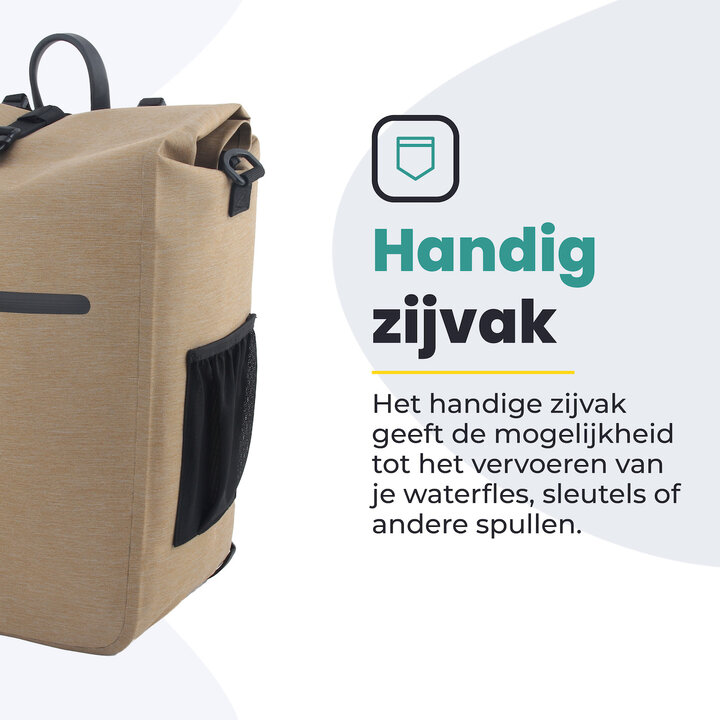 Voltano Luxe E-bike Fietstas 28L - Beige - Pakaftas Met Laptop vak - 100% Waterdicht