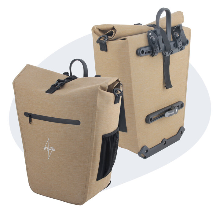 Voltano Luxe E-bike Fietstas 28L - Beige - Pakaftas Met Laptop vak - 100% Waterdicht