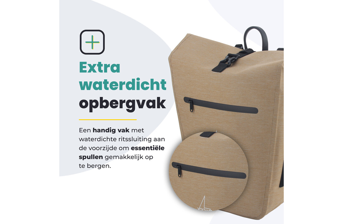 Voltano Luxe E-bike Fietstas 28L - Beige - Pakaftas Met Laptop vak - 100% Waterdicht