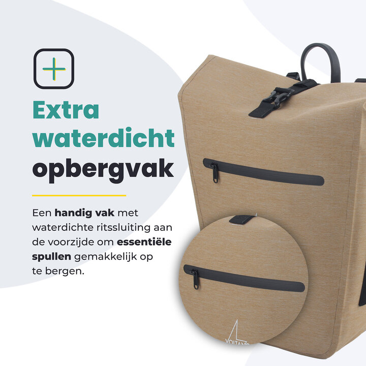 Voltano Luxe E-bike Fietstas 28L - Beige - Pakaftas Met Laptop vak - 100% Waterdicht