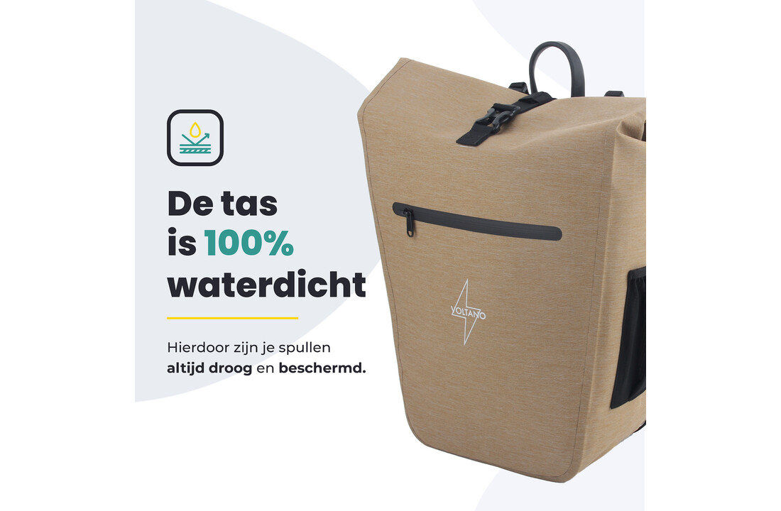 Voltano Luxe E-bike Fietstas 28L - Beige - Pakaftas Met Laptop vak - 100% Waterdicht