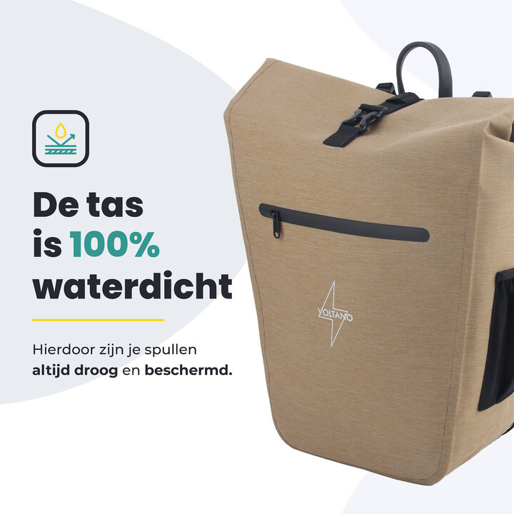Voltano Luxe E-bike Fietstas 28L - Beige - Pakaftas Met Laptop vak - 100% Waterdicht