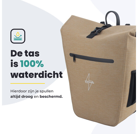 Voltano Luxe E-bike Fietstas 28L - Beige - Pakaftas Met Laptop vak - 100% Waterdicht