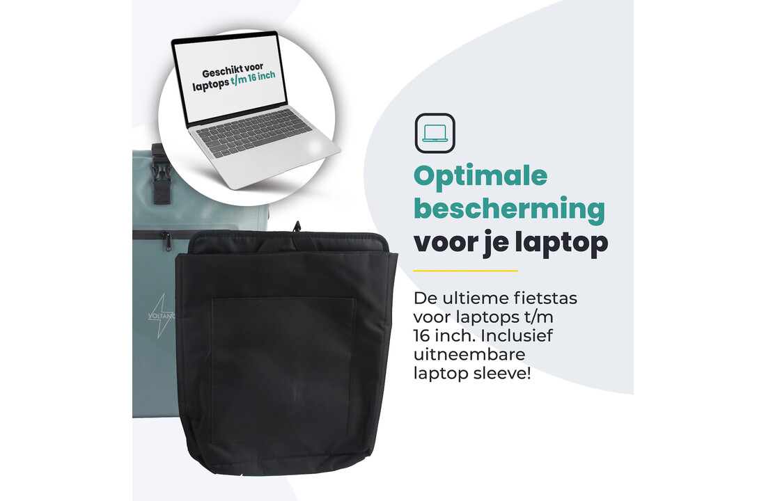 Voltano Luxe E-bike Fietstas / Rugtas - Ice Blauw - 28L - Laptopvak