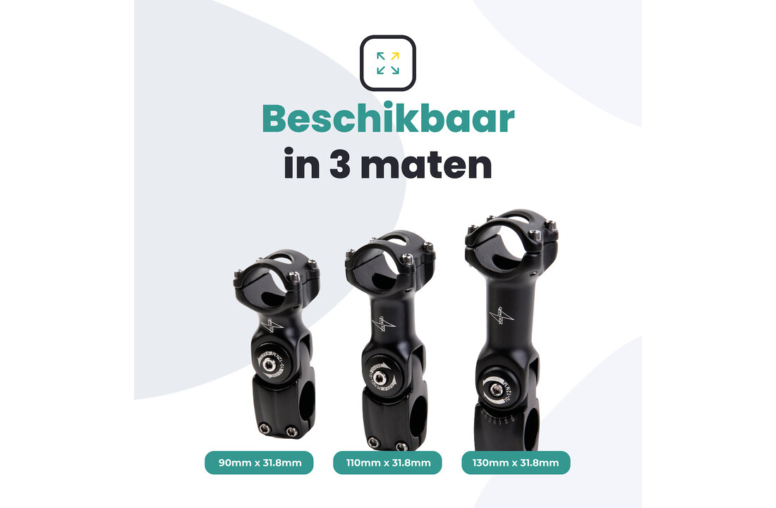 Voltano A-Head Verstelbare Stuurpen Voorbouw – 1-1/8” 28,6 / 110 mm / 31,8 mm – Zwart - º60 graden Verstelbaar - Stuur Verhoger