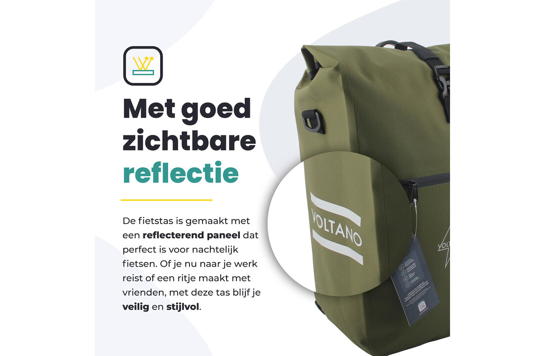 Voltano Luxe E-bike Fietstas 28L - Mos Groen - Pakaftas Met Laptop vak - 100% Waterdicht
