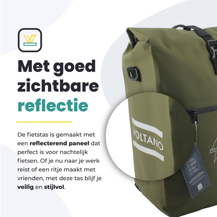 Voltano Luxe E-bike Fietstas 28L - Mos Groen - Pakaftas Met Laptop vak - 100% Waterdicht