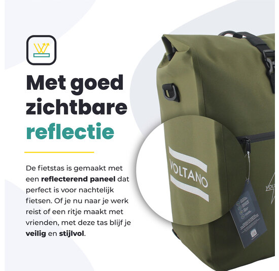 Voltano Luxe E-bike Fietstas 28L - Mos Groen - Pakaftas Met Laptop vak - 100% Waterdicht