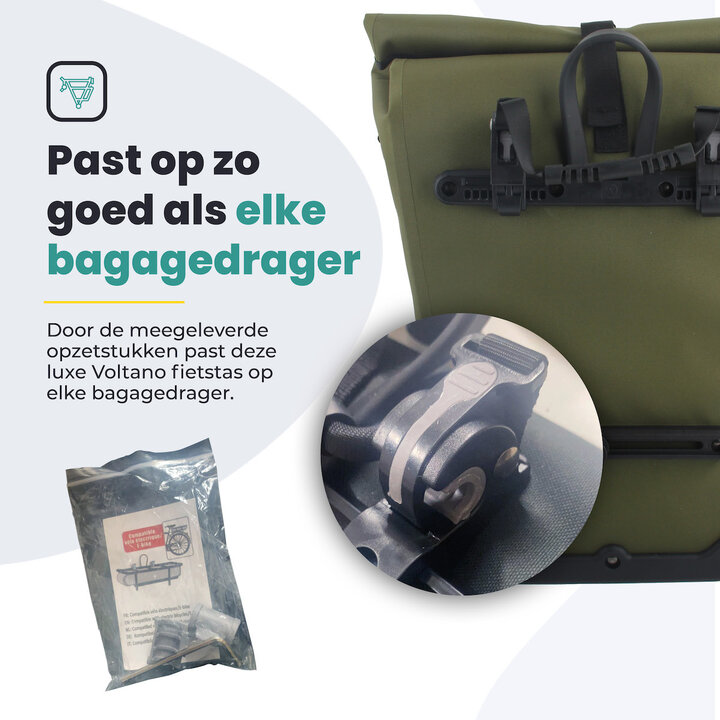 Voltano Luxe E-bike Fietstas 28L - Mos Groen - Pakaftas Met Laptop vak - 100% Waterdicht