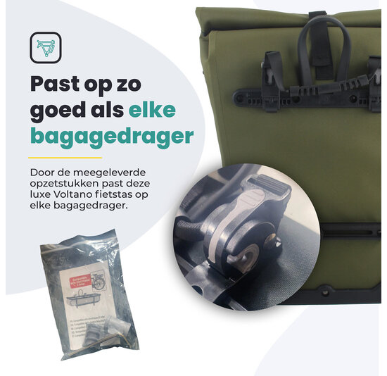 Voltano Luxe E-bike Fietstas 28L - Mos Groen - Pakaftas Met Laptop vak - 100% Waterdicht