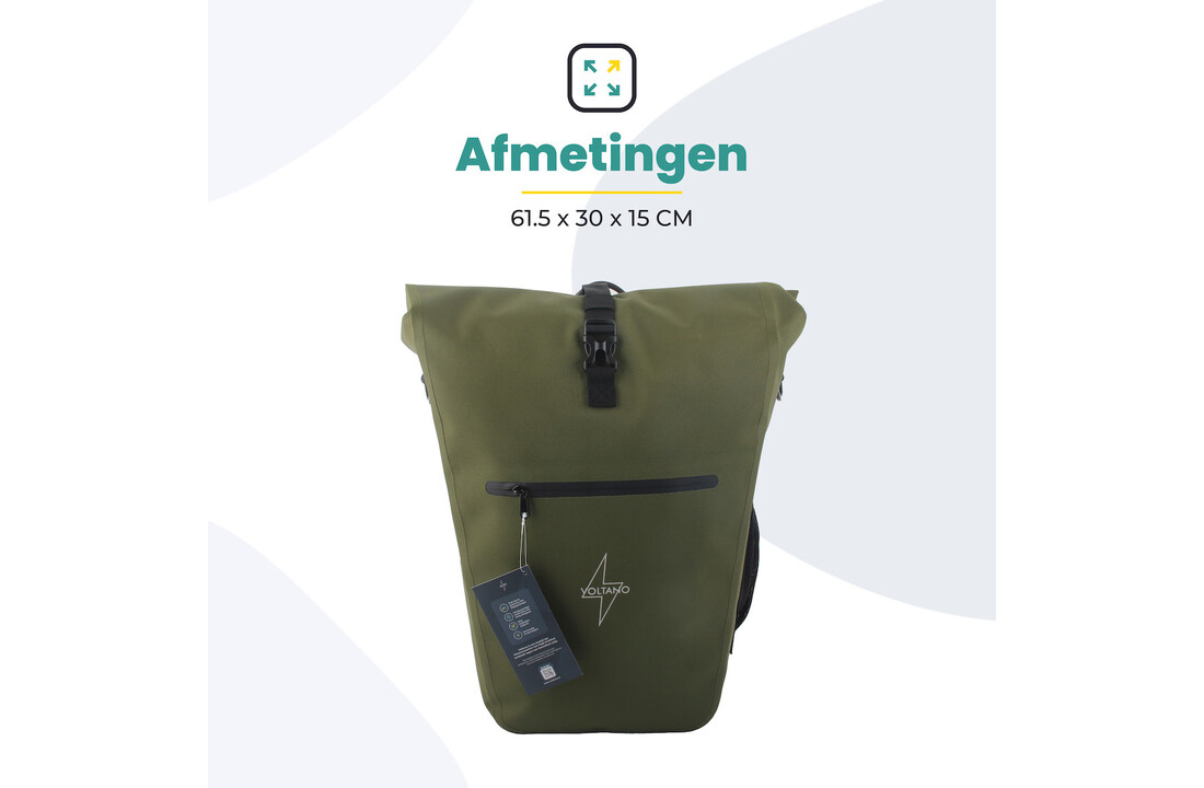 Voltano Luxe E-bike Fietstas 28L - Mos Groen - Pakaftas Met Laptop vak - 100% Waterdicht
