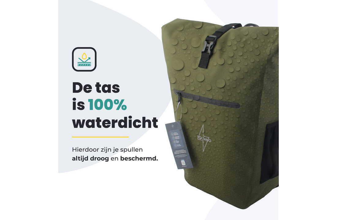 Voltano Luxe E-bike Fietstas 28L - Mos Groen - Pakaftas Met Laptop vak - 100% Waterdicht