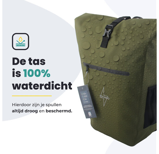 Voltano Luxe E-bike Fietstas 28L - Mos Groen - Pakaftas Met Laptop vak - 100% Waterdicht